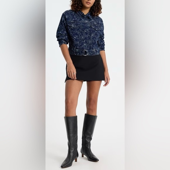 Express Floral Denim Moto Cropped Jacket Large NWT - Picture 3 of 7